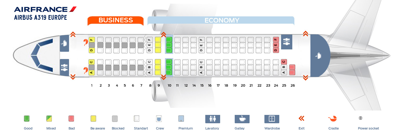 Seat Map Airbus A319 Europe Air France