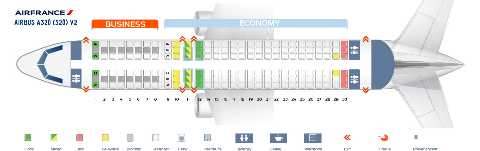 Seat Map Airbus A320-200 V2 AirFrance