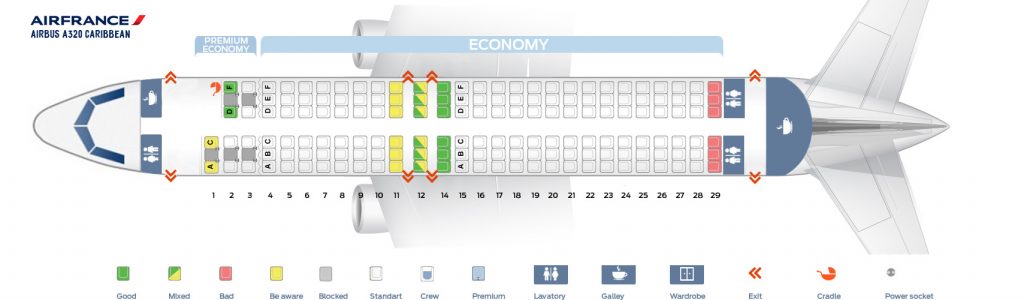 Seat map Airbus A320-200 Air France. Best seats in plane