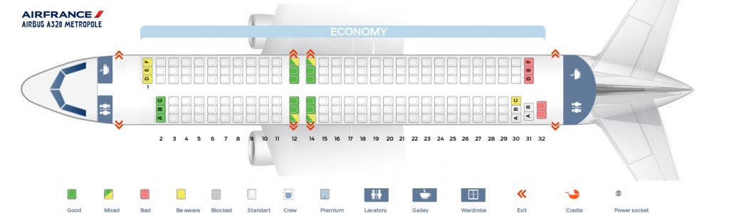 Seat map Airbus A320-200 Air France. Best seats in plane