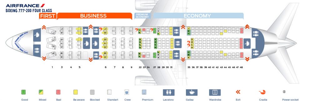 Seat map Boeing 777-200 Air France. Best seats in plane