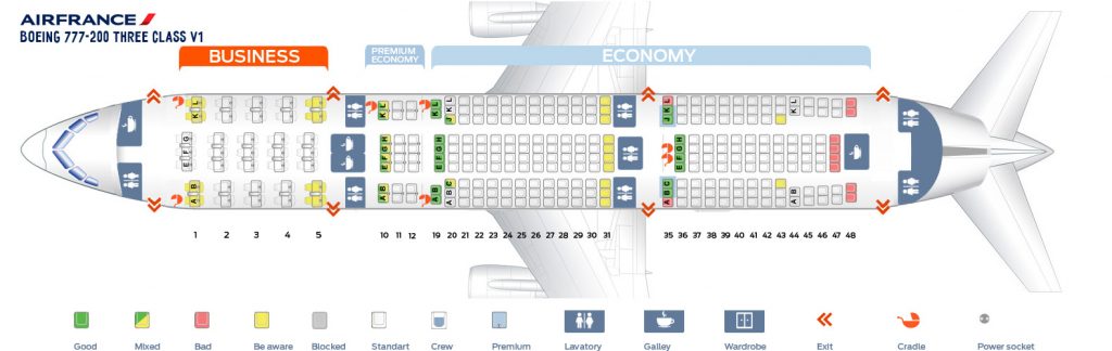 Seat map Boeing 777-200 Air France. Best seats in plane