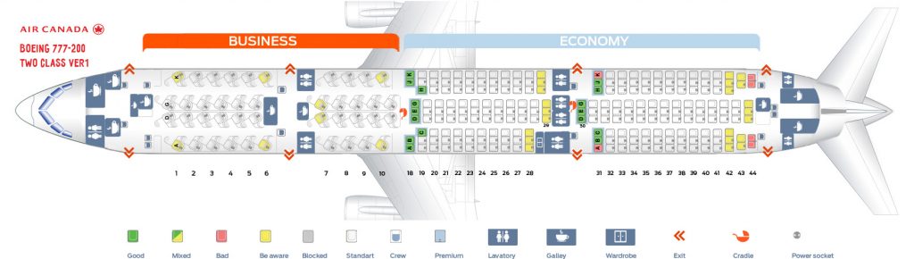 Seat map Boeing 777-200 Air Canada. Best seats in plane