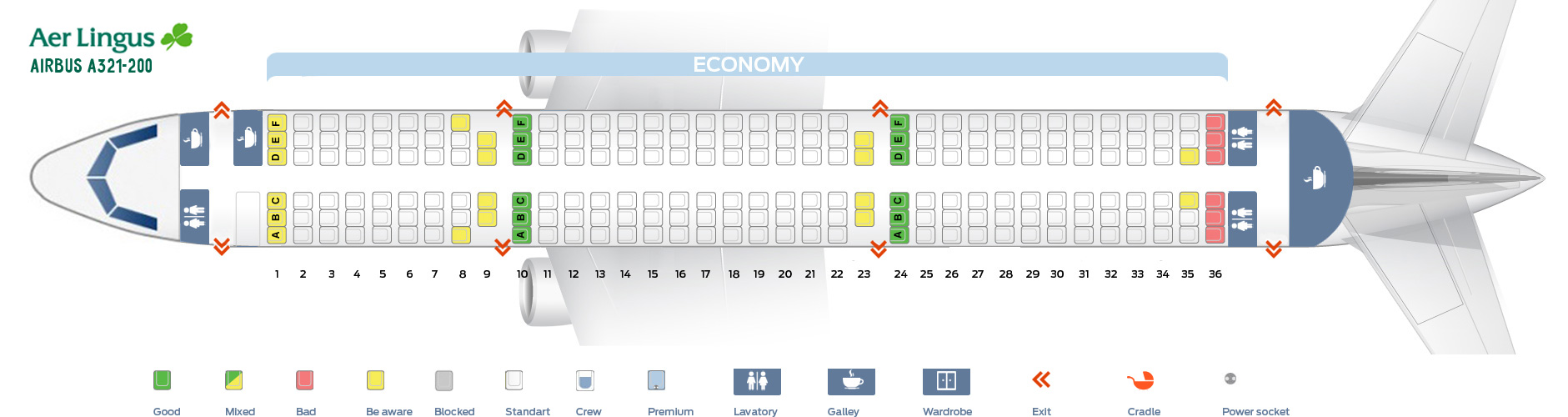 Seat map Airbus A321-200 Aer Lingus