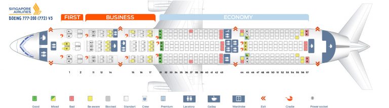 Seat map Boeing 777-200 Singapore Airlines. Best seats in plane