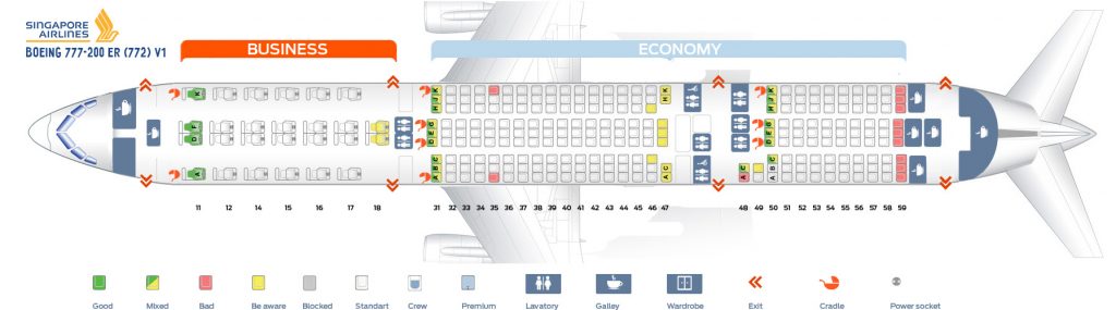 Seat map Boeing 777-200 Singapore Airlines. Best seats in plane