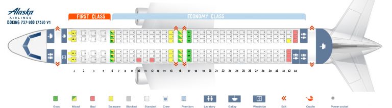 Seat map Boeing 737-900 Alaska Airlines. Best seats in the plane