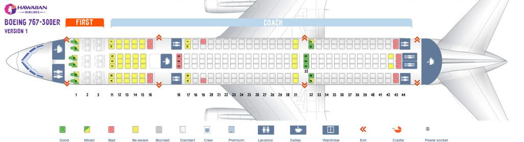 Seat map Boeing 767-300 Hawaiian Airlines. Best seats in the plane