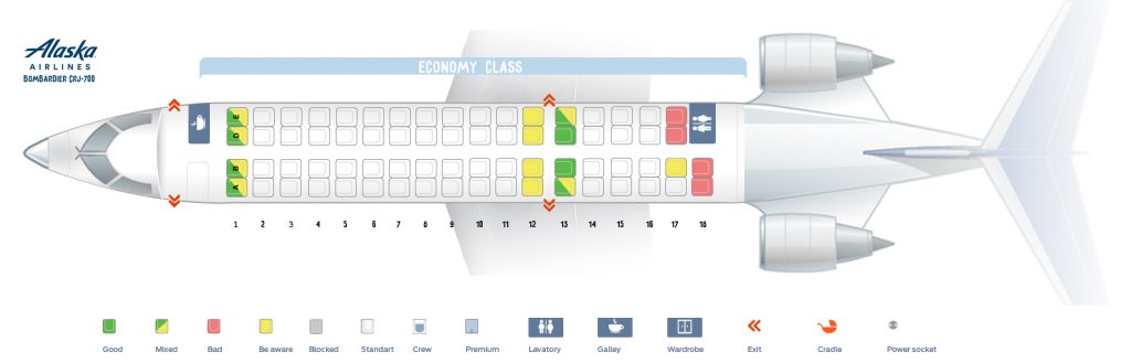 Seat map Canadair CRJ-700 Alaska Airlines. Best seats in the plane