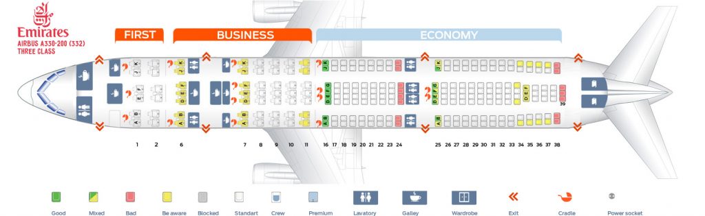 Seat Map Airbus A330-200 Emirates. Best Seats In The Plane