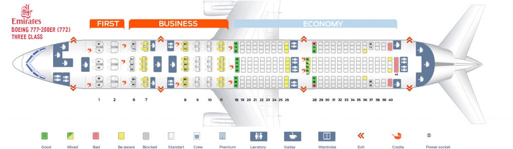 Seat map Boeing 777-200 Emirates. Best seats in the plane