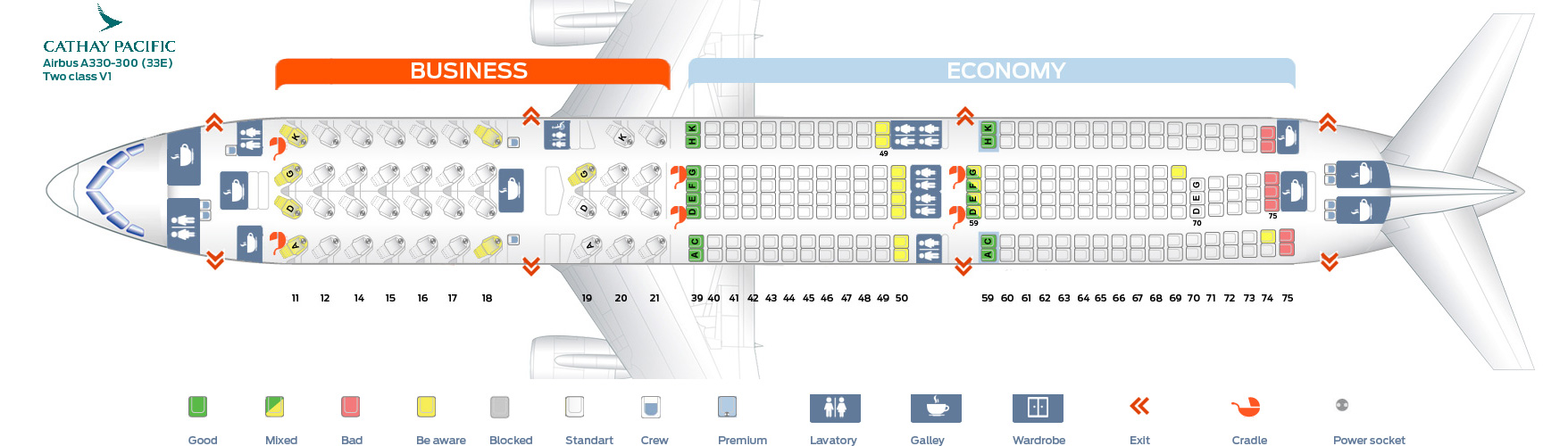 Seat Map Airbus A330-300 Two class V1