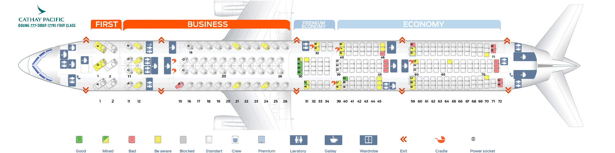 Seat Map Boeing 777-300ER Four Class Cathay Pacific
