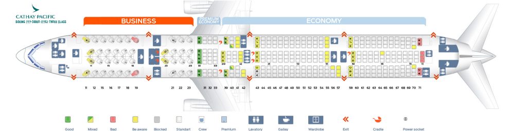 Seat map Boeing 777-300 Cathay Pacific. Best seats in the plane