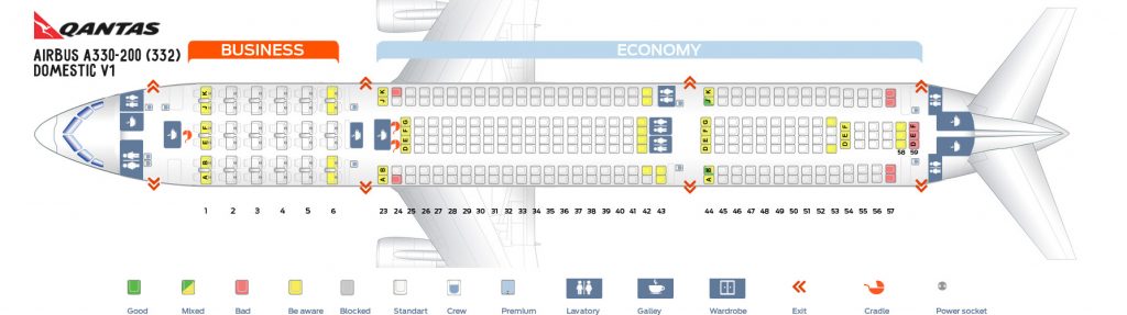 Seat map Airbus A330-200 Qantas Airways. Best seats in the plane