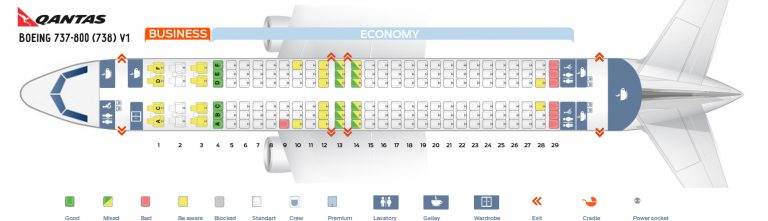 Seat map Boeing 737-800 Qantas Airways. Best seats in the plane