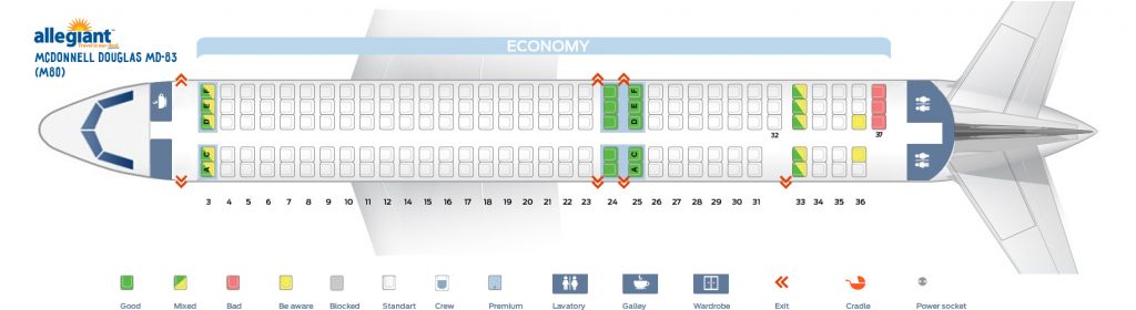 Seat map McDonnell Douglas MD-83 Allegiant Air. Best seats in the plane