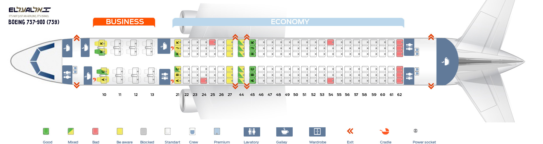 Seat map Boeing 737900 El Al. Best seats in the plane