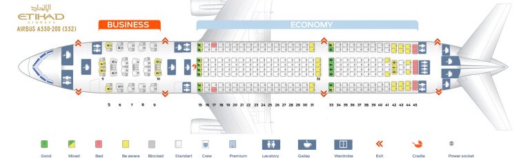 Seat Map Airbus A330-200 Etihad Airways. Best Seats In The Plane