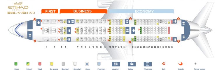 Seat map Boeing 777-200 Etihad Airways. Best seats in the plane