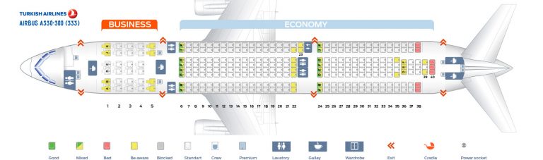 Seat map Airbus A330-300 Turkish Airlines. Best seats in the plane