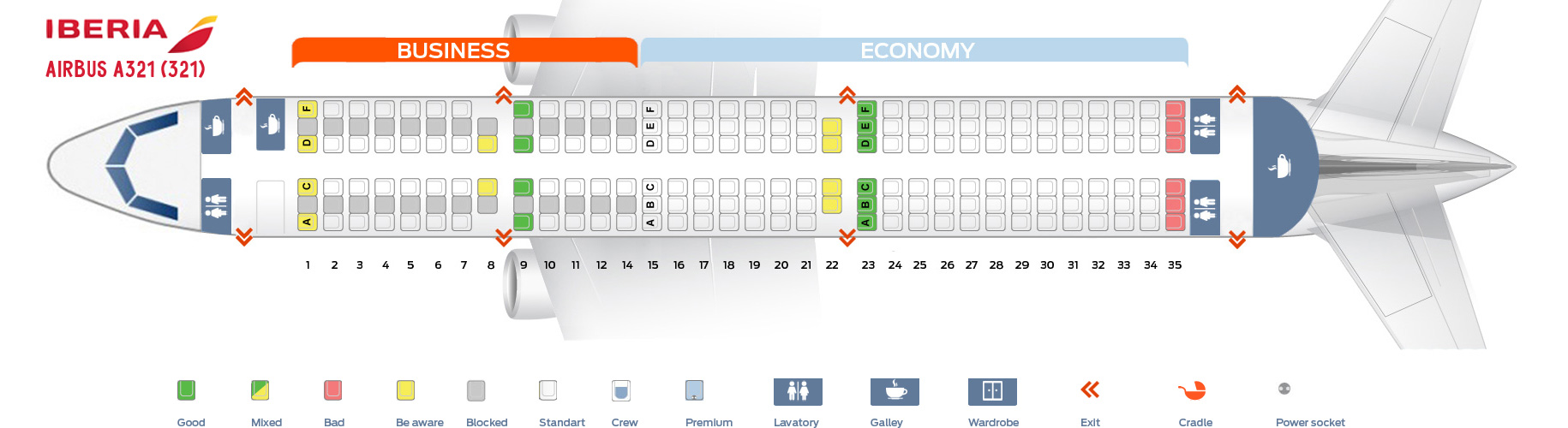 Seat Map Airbus A321 200 Iberia Best Seats In The Plane