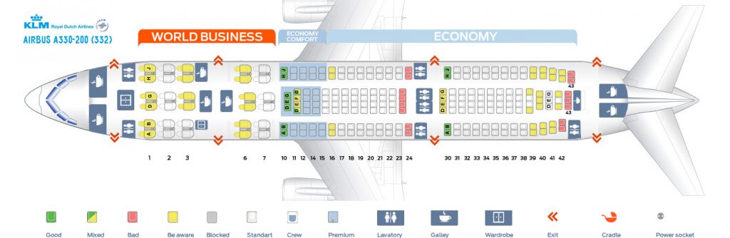 Seat map Airbus A330-200 KLM. Best seats in the plane