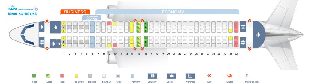 Seat map Boeing 737-800 KLM. Best seats in the plane