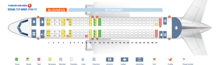 Seat map Boeing 737-900 Turkish Airlines. Best seats in the plane