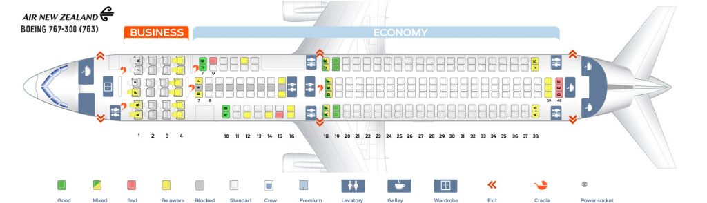 Seat map Boeing 767-300 Air New Zealand. Best seats in the plane