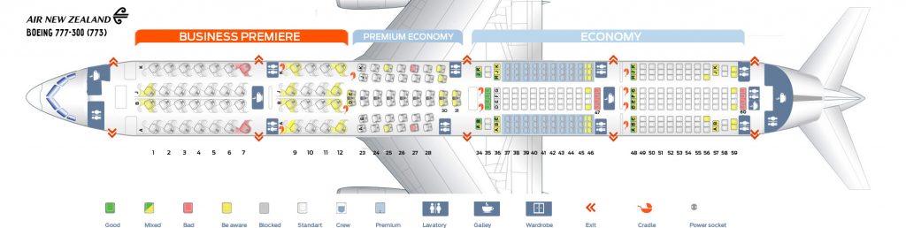 Seat map Boeing 777-300 Air New Zealand. Best seats in the plane