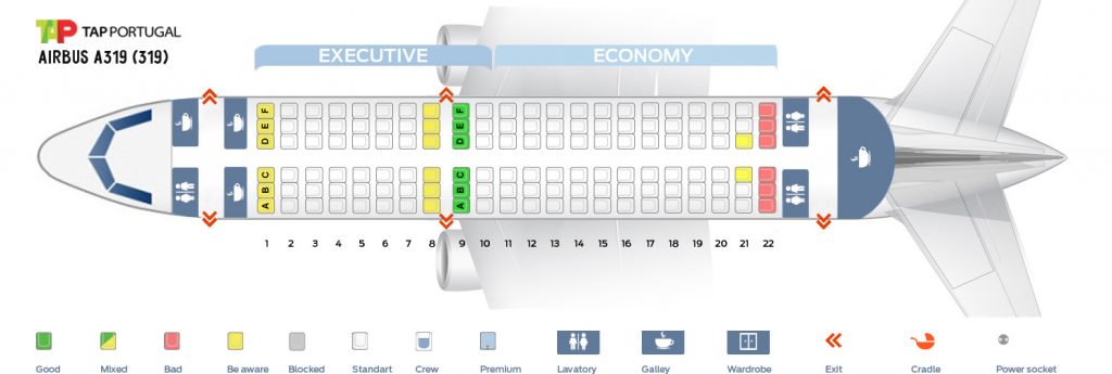 Seat Map Airbus A319-100 Tap Portugal. Best Seats In The Plane