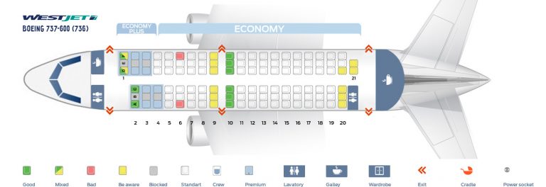 Seat map Boeing 737-600 WestJet. Best seats in the plane