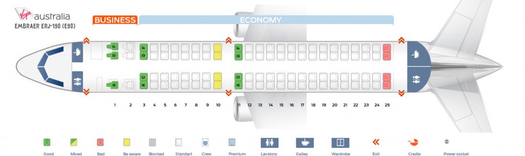 Seat map Embraer ERJ-190 Virgin Australia. Best seats in the plane