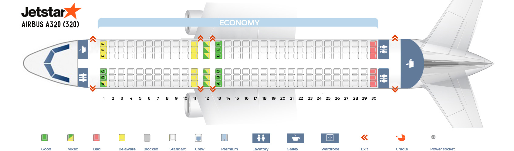 Jetstar Airbus A320 Seat Map