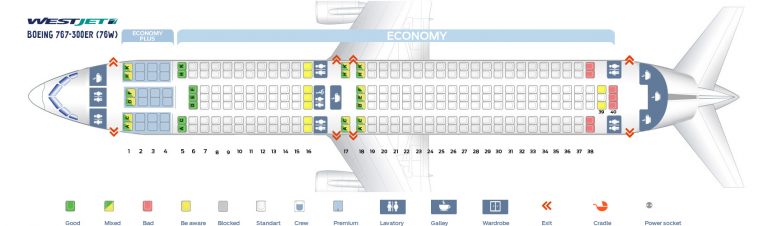 Seat map Boeing 767-300 WestJet. Best seats in the plane