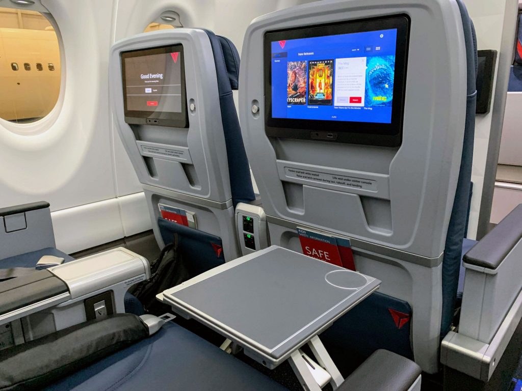 Delta Air Lines Airbus A220 First Class IFE and table
