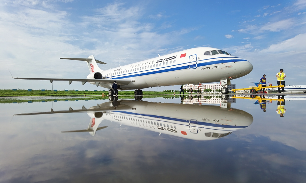 Airline company China Southern Airlines starts commercial use of the China manufactured airplane ARJ21