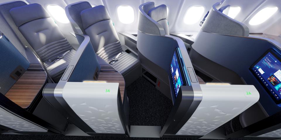 Airline company JetBlue showed new luxury interior of the passenger airplane cabins