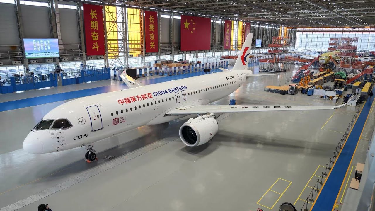 First Chinese analogue of Boeing 737 and Airbus A320 narrow-body jet airplane C919 was delivered to the customer and made flight